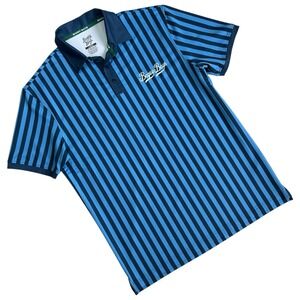 Bogey Boys Golf Awning Stripe Polo Shirt Men L Blue Macklemore Performance